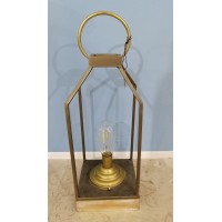 Lampada in metallo mod. Square H 44 a batteria con base in legno