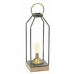 Lampada in metallo mod. Square H 52 a batteria con base in legno