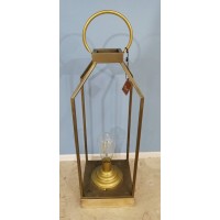 Lampada in metallo mod. Square H 52 a batteria con base in legno