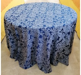 Tovaglia rotonda 2,70 mt blu bicolore damascata